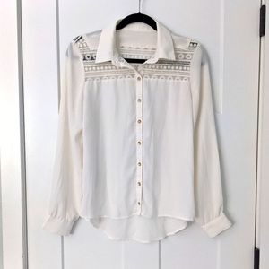 Sheer button down w/ lace yoke
